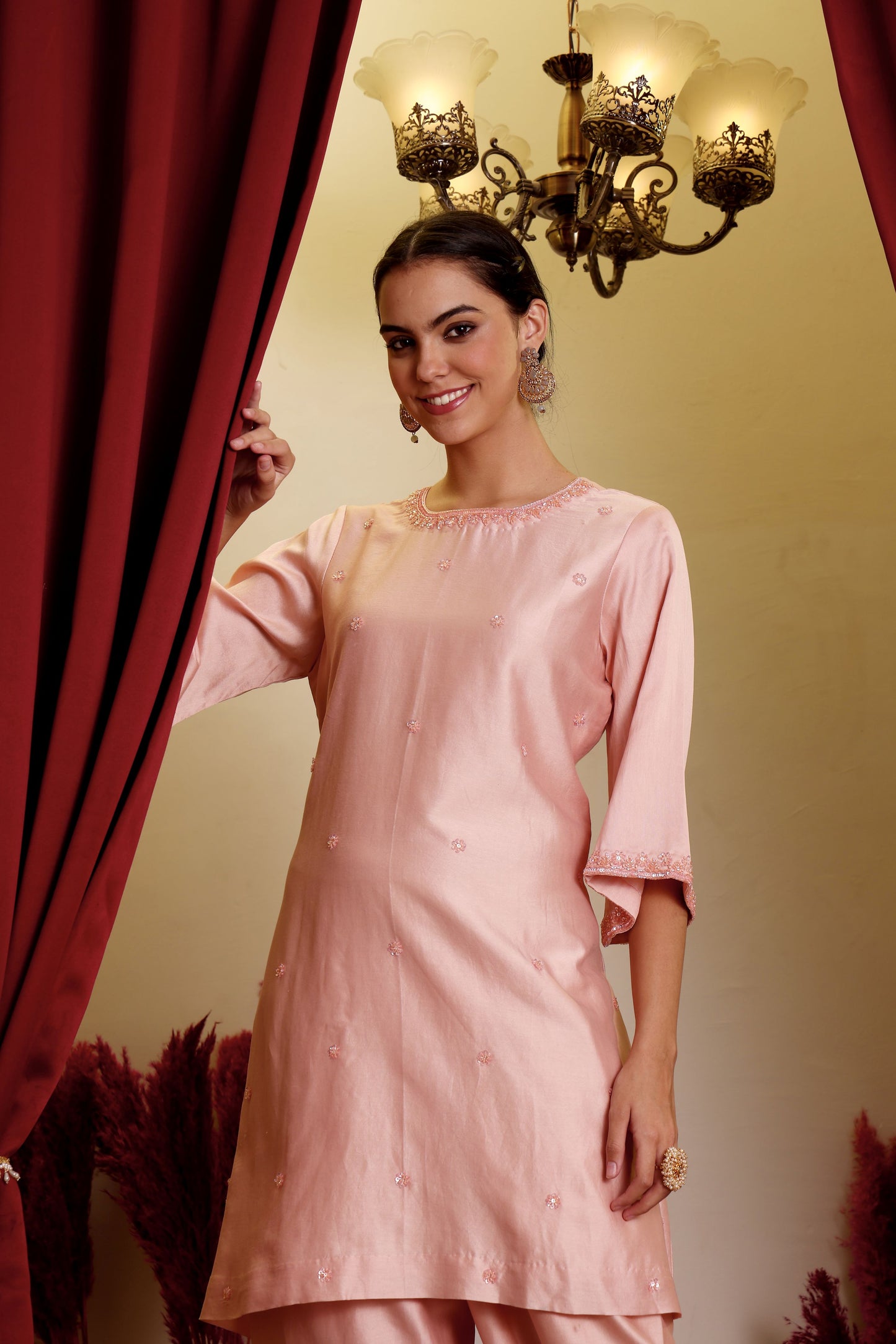 Rose Pink Chanderi Silk Kurti & Salwar Set