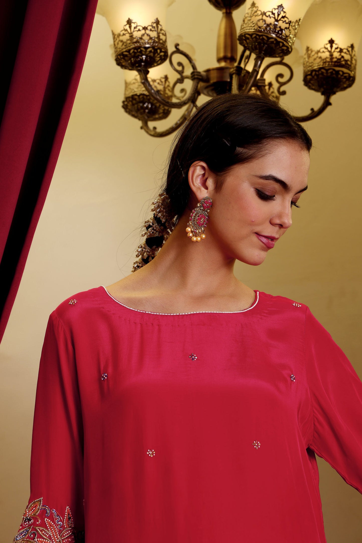 Magenta Crepe Kurti & Palazzo Set