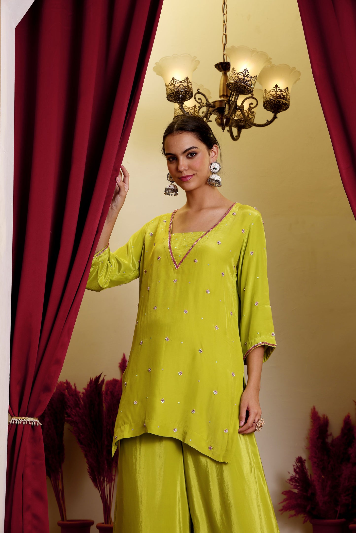 Green Crepe Kurti & Palazzo Set