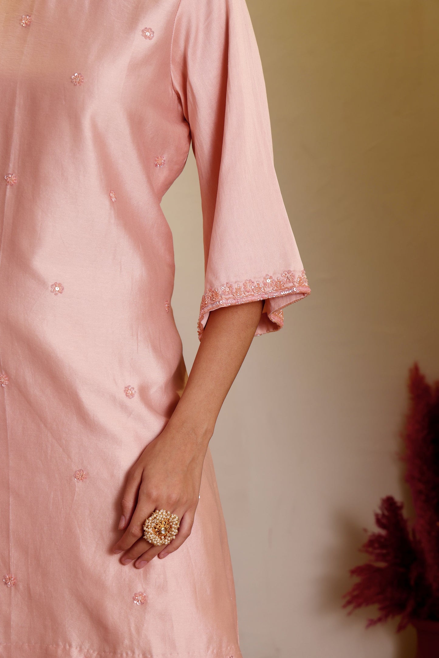 Rose Pink Chanderi Silk Kurti & Salwar Set