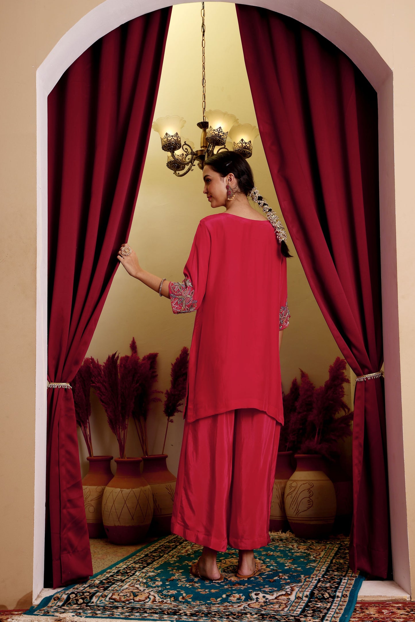 Magenta Crepe Kurti & Palazzo Set