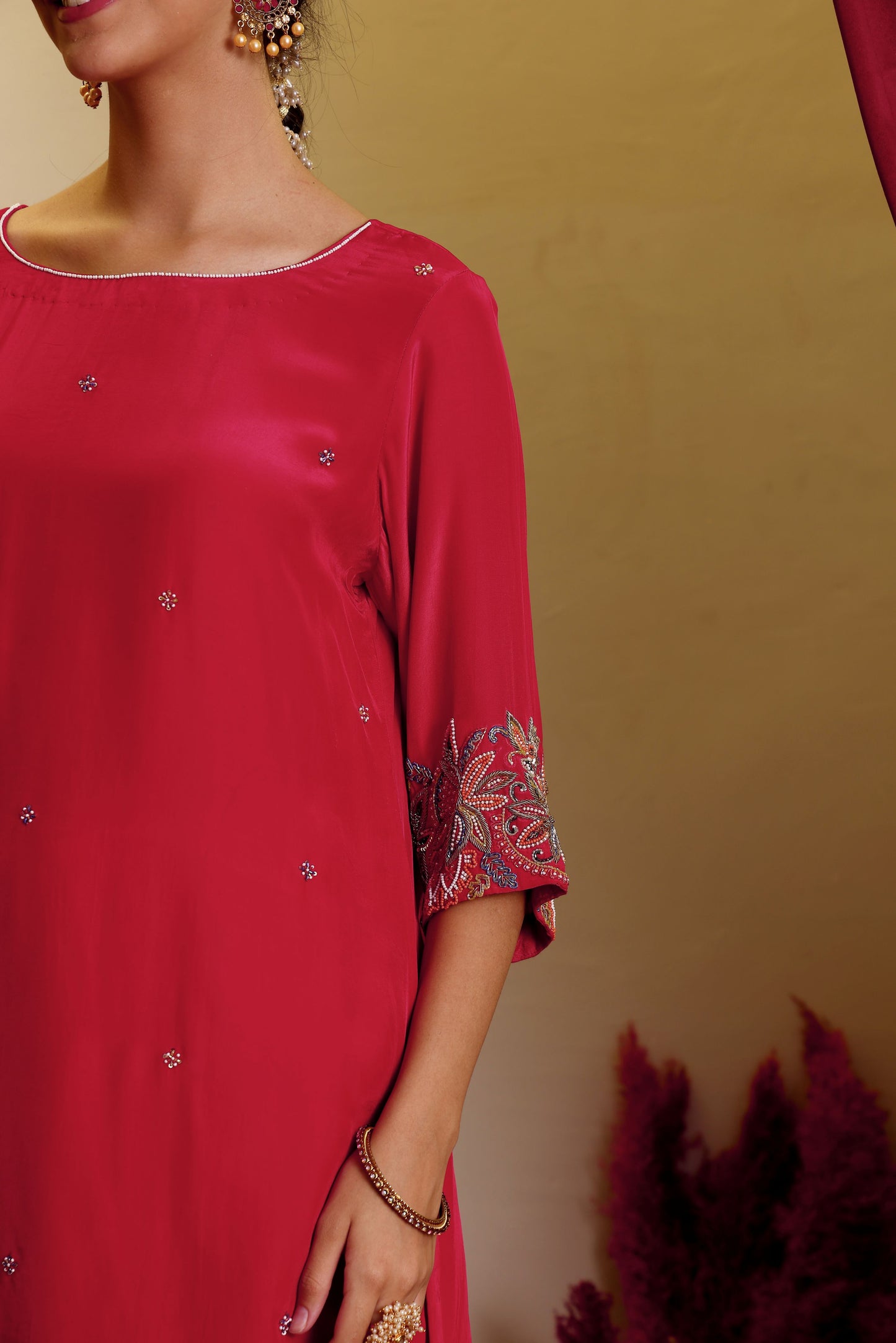 Magenta Crepe Kurti & Palazzo Set