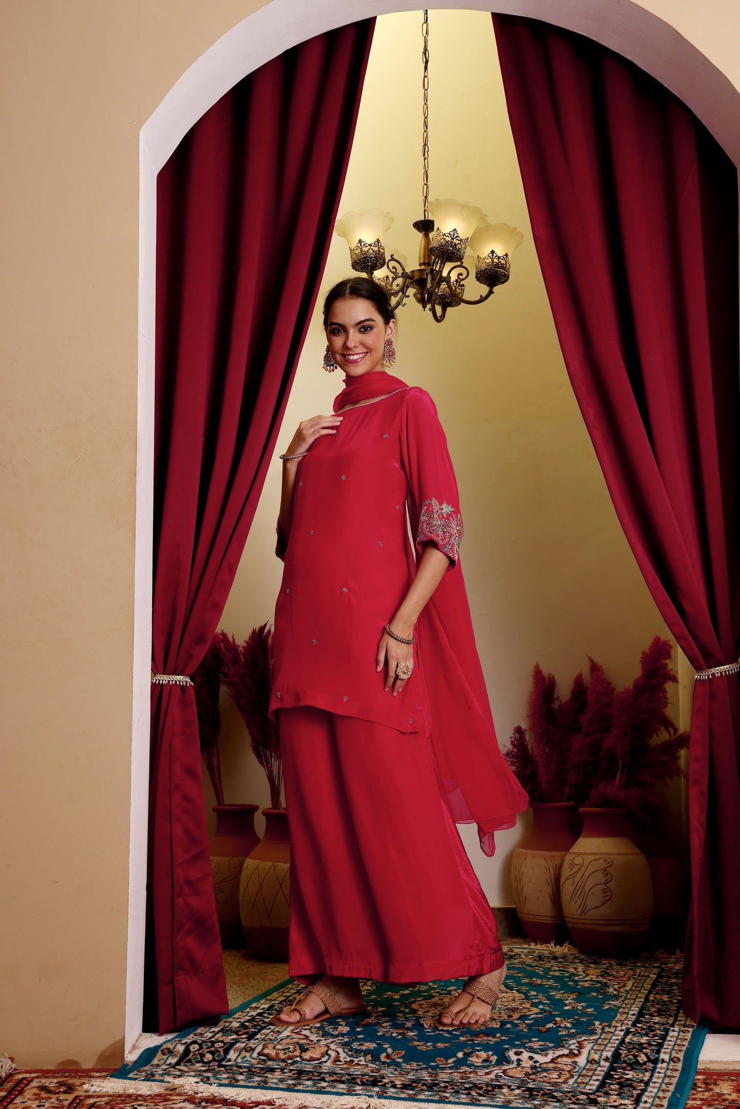 Magenta Crepe Kurti & Palazzo Set