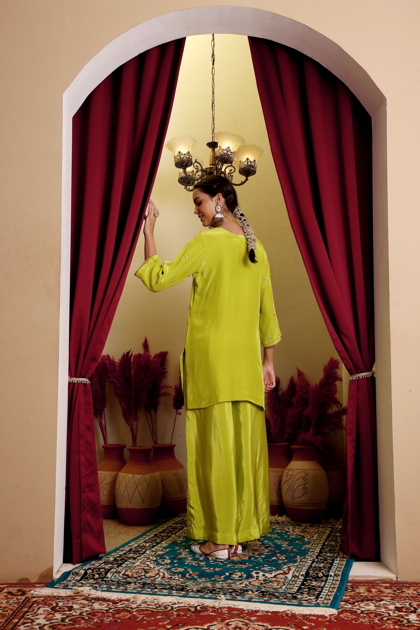 Green Crepe Kurti & Palazzo Set
