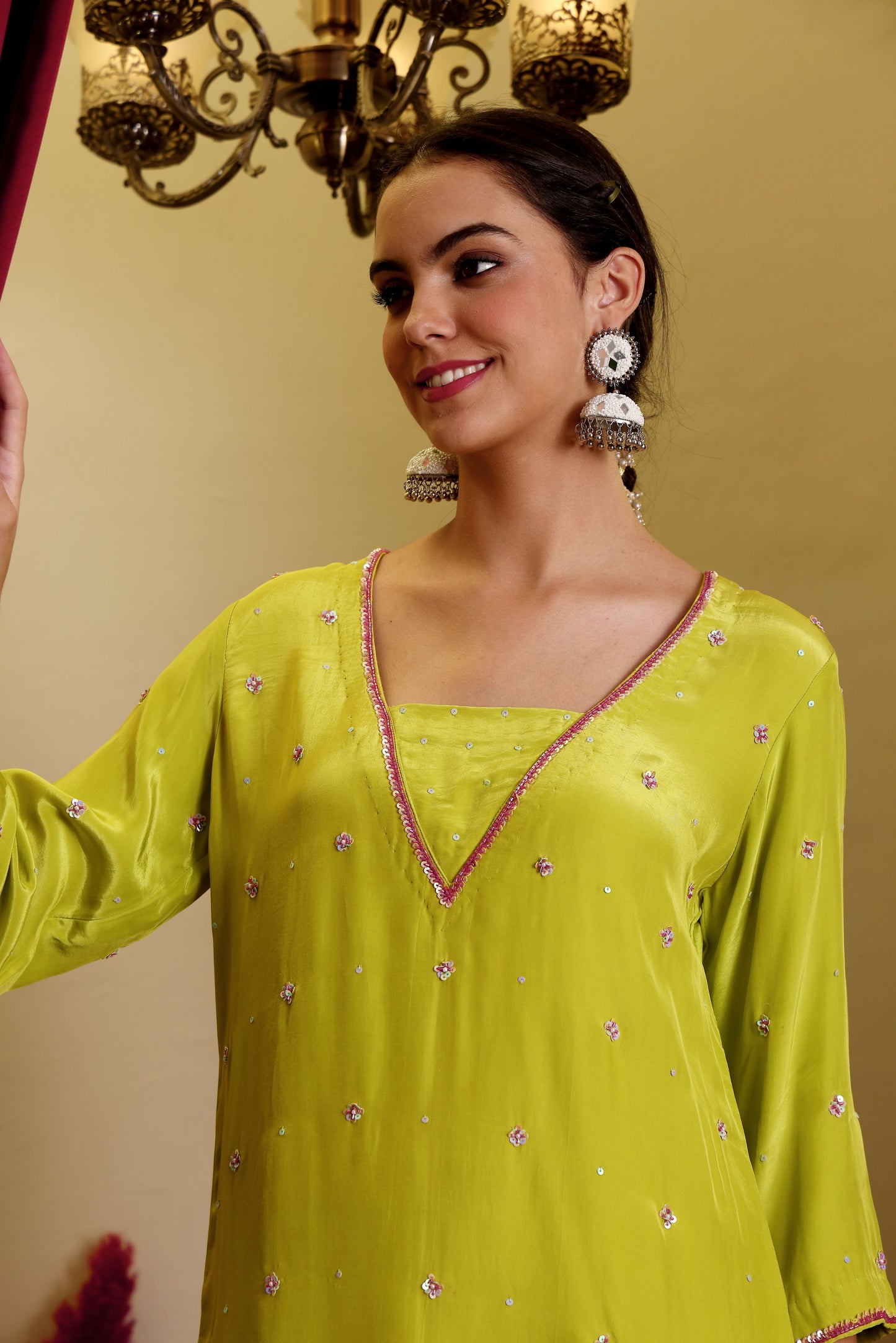 Green Crepe Kurti & Palazzo Set