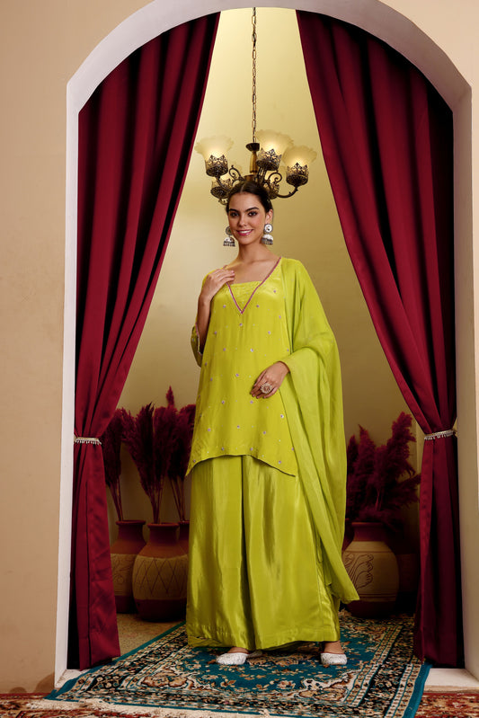 Green Crepe Kurti & Palazzo Set